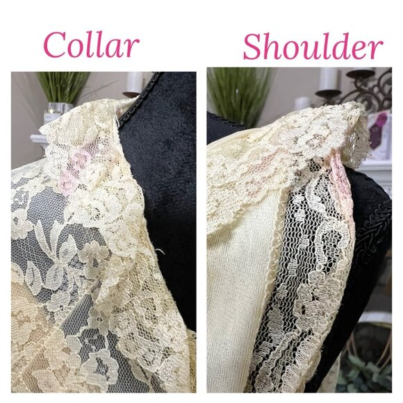 Vtg 60s Butter Yellow Peignoir Set Maxi M Lace Robe Golden Velvet Trim Lingerie - Picture 8 of 9